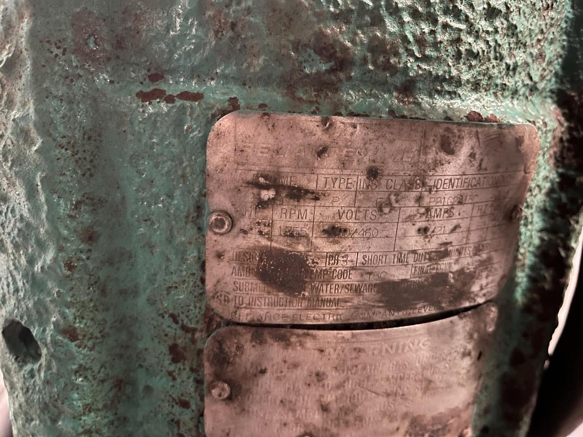 Used RELIANCE,P21G2818C,15 HP SUBMERSIBLE SEWAGE PUMP 3PH