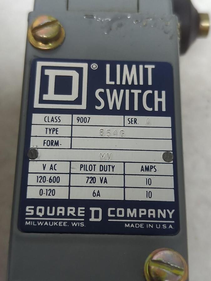 SQUARE D,B54G,TURRET HEAD LIMIT SWITCH SERIES A CLASS 9007 NOS