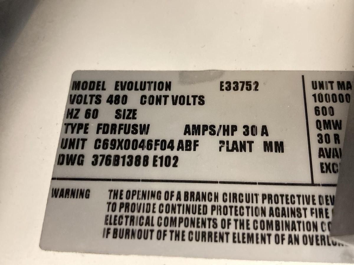 Used GE,E33752,Evolution 30A FDRFUSW Dual FUSED Disconnect MCC Bucket 60Hz 480V