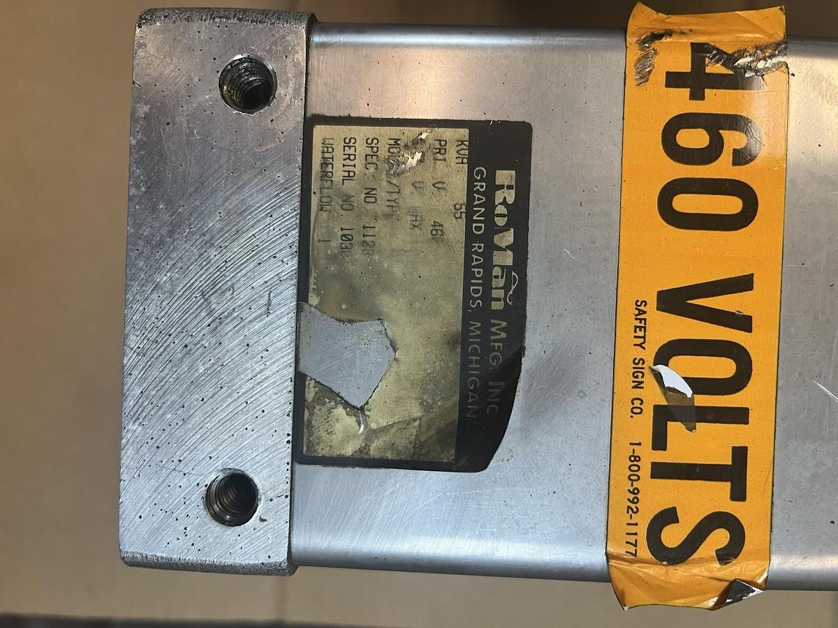Used ROMAN,55KVA,PRIMARY 460 WELD TRANSFORMER