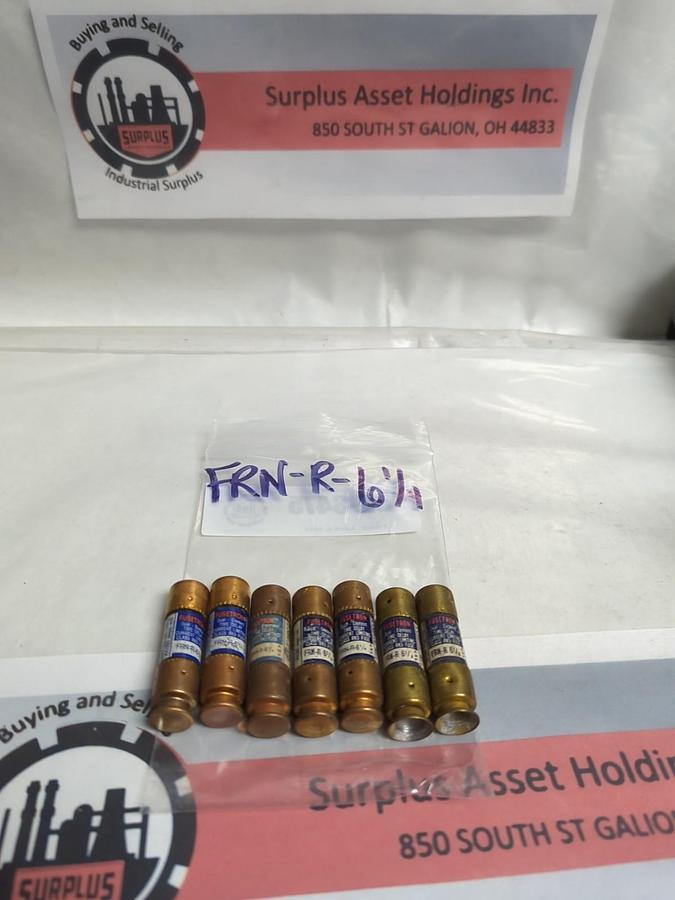 Used COOPER BUSSMANN,FRN-R-6-1/4,FUSETRON 6-1/4 AMP FUSE LOT OF 7 PRE-OWNED
