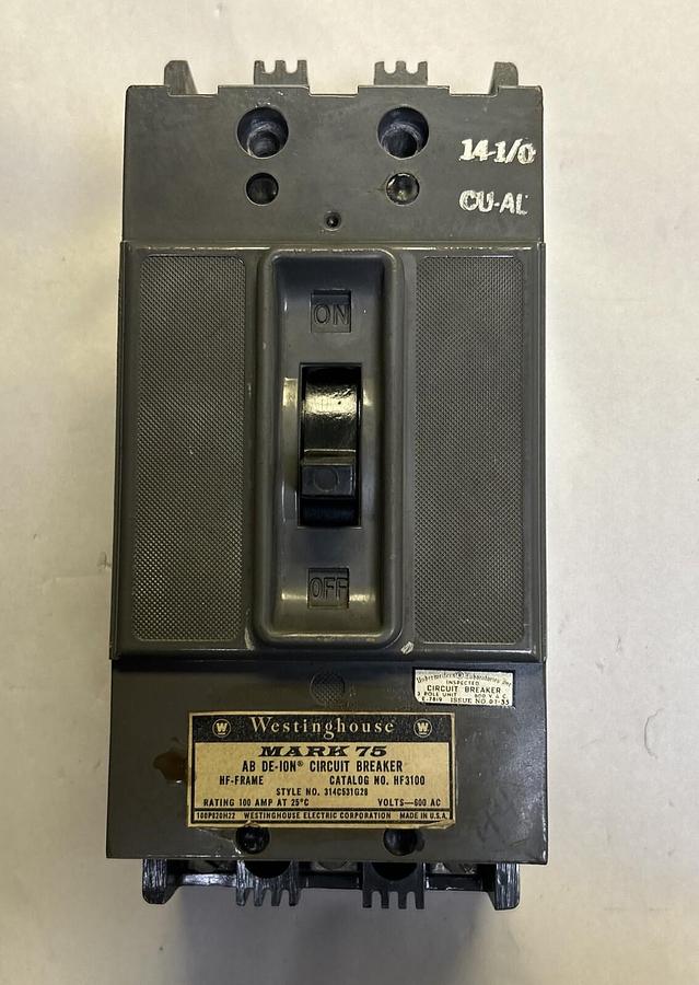 Used WESTINGHOUSE,HF3100,CIRCUIT BREAKER 100A 600V 3P