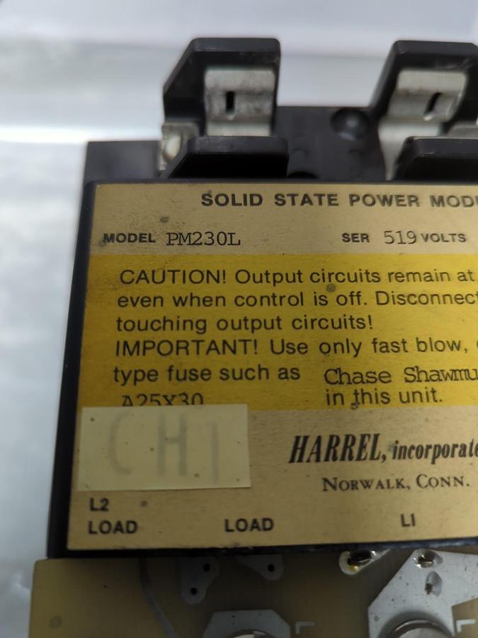 Used HARREL,PM-230L,SOLID STATE POWER MODULE SER 519 230V 30A PRE-OWNED