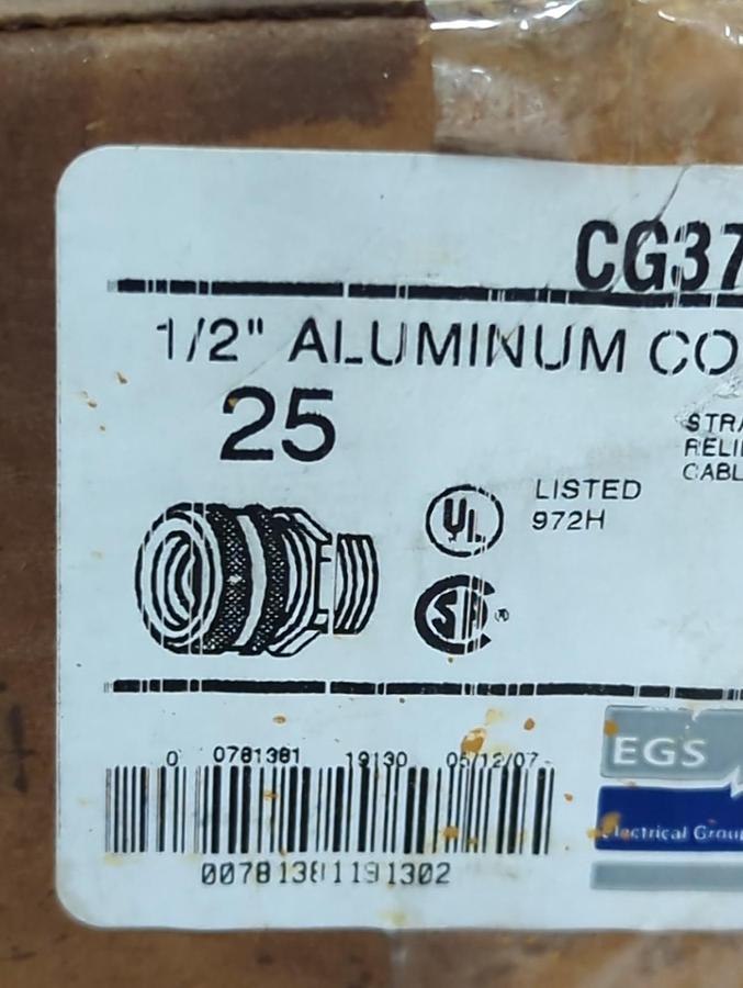 APPLETON,CG3750,ALUMMINUM CORD 1/2 INCH CONNECTORS BOX OF 25 NOS