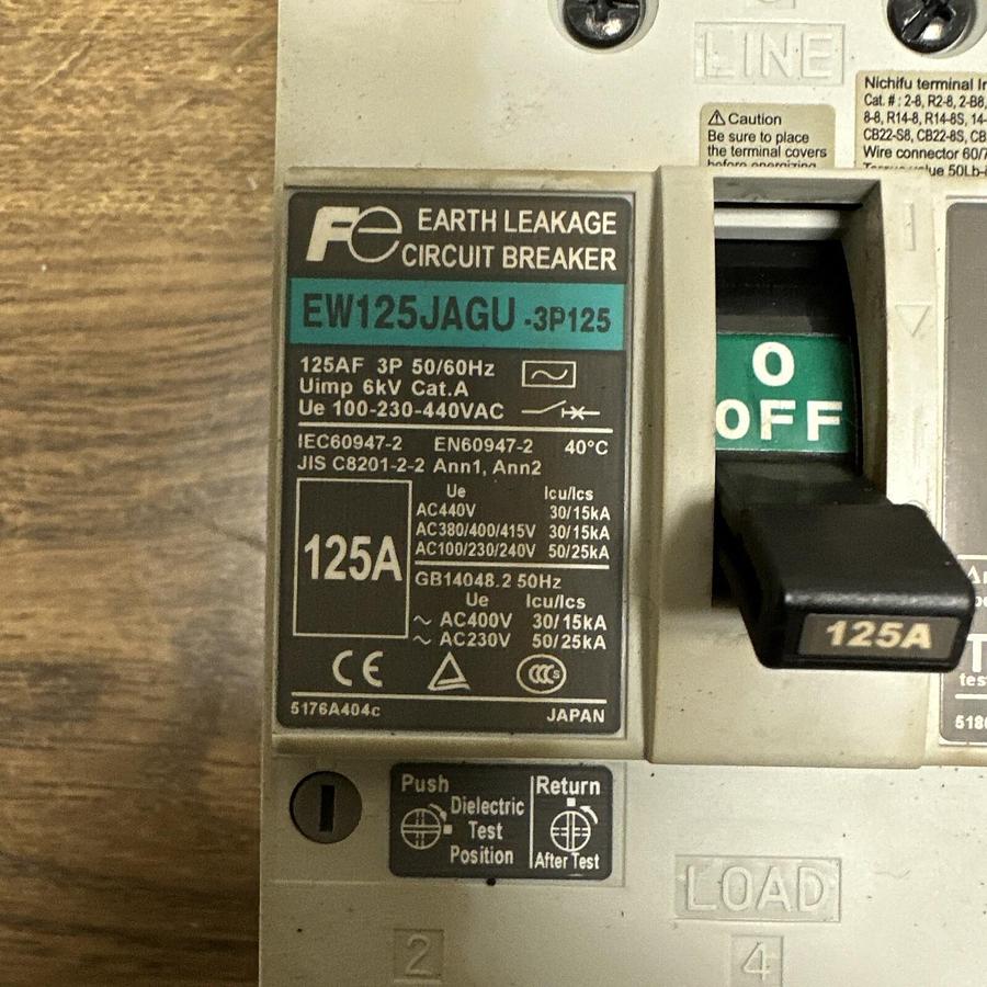 Used Fuji Electric,EW125JAGU-3P125, Earth Leakage Circuit Breaker
