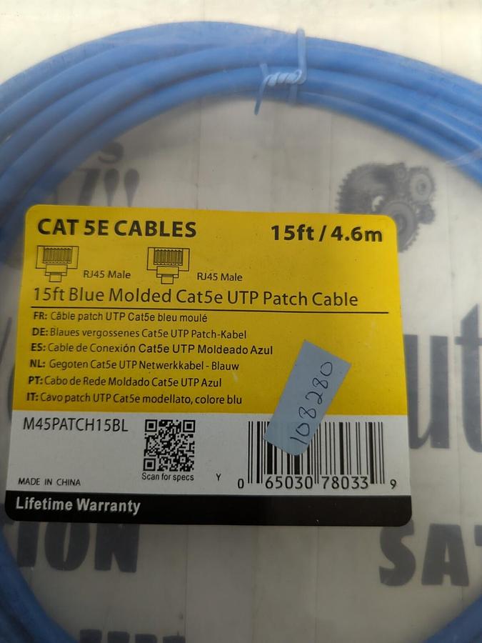 Used STARTECH,M45PATCH15BL,15FT BLUE MOLDED CAT5E UTP PATCH CABLE NEW