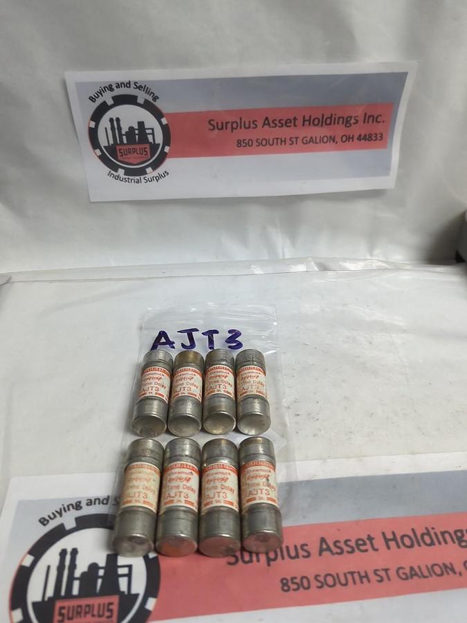Used GOULD SHAWMUT,AJT 3,AMP-TRAP 3 AMP FUSE LOT OF 8 PRE-OWNED