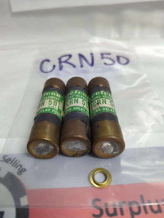 Used CEFCON,CRN-50,DUAL ELEMENT 50 AMP FUSE LOT OF 3 PRE-OWNED