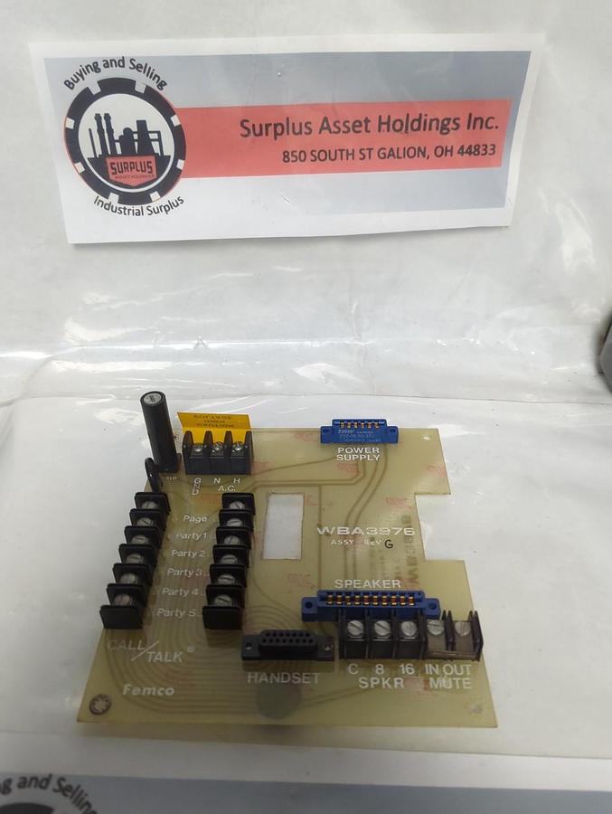 Used FEMCO,WBA3976,CIRCUIT BOARD REV G PRE-OWNED