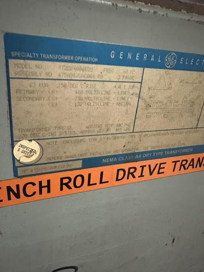 Used GE,9T2384086023,63 KVA Transformer HV 460V- LV 230Y/115V 3PH