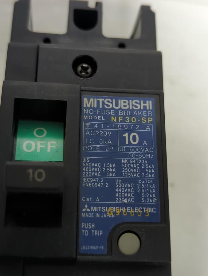 Used MITSUBISHI,NF30-SP,CIRCUIT BREAKER 10 AMP 2-POLE PRE-OWNED