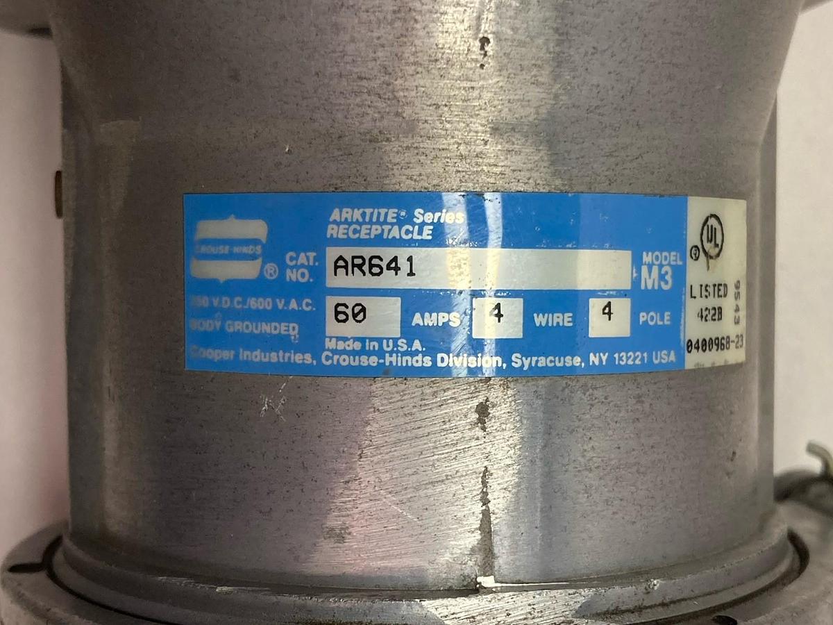 Used Cooper/Crouse-Hinds,AR641 Model M3,4-Pole Receptacle 60A