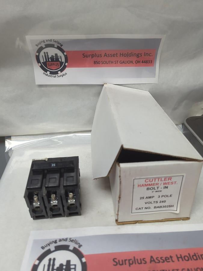 Used CUTLER-HAMMER,BAB3025H,CIRCUIT BREAKER 25 AMP 3-POLE PRE-OWNED