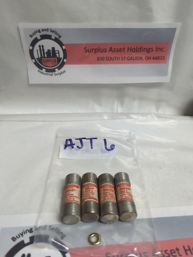 Used GOULD SHAWMUT,AJT-6,AMP-TRAP 6 AMP FUSE LOT OF 4 PRE-OWNED