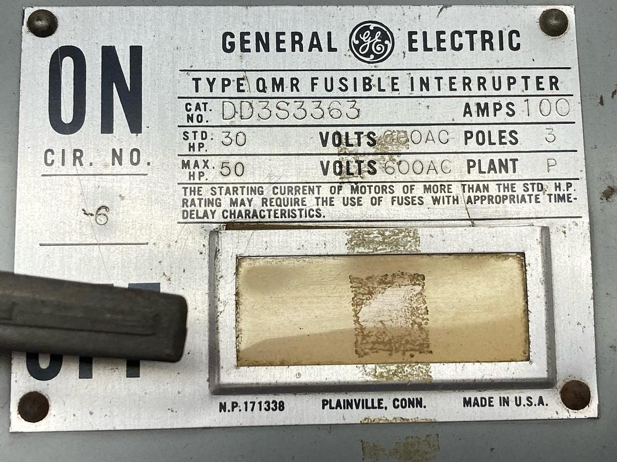 Used General Electric,DD3S3363,QMR Panel Switch 100A 600Vac