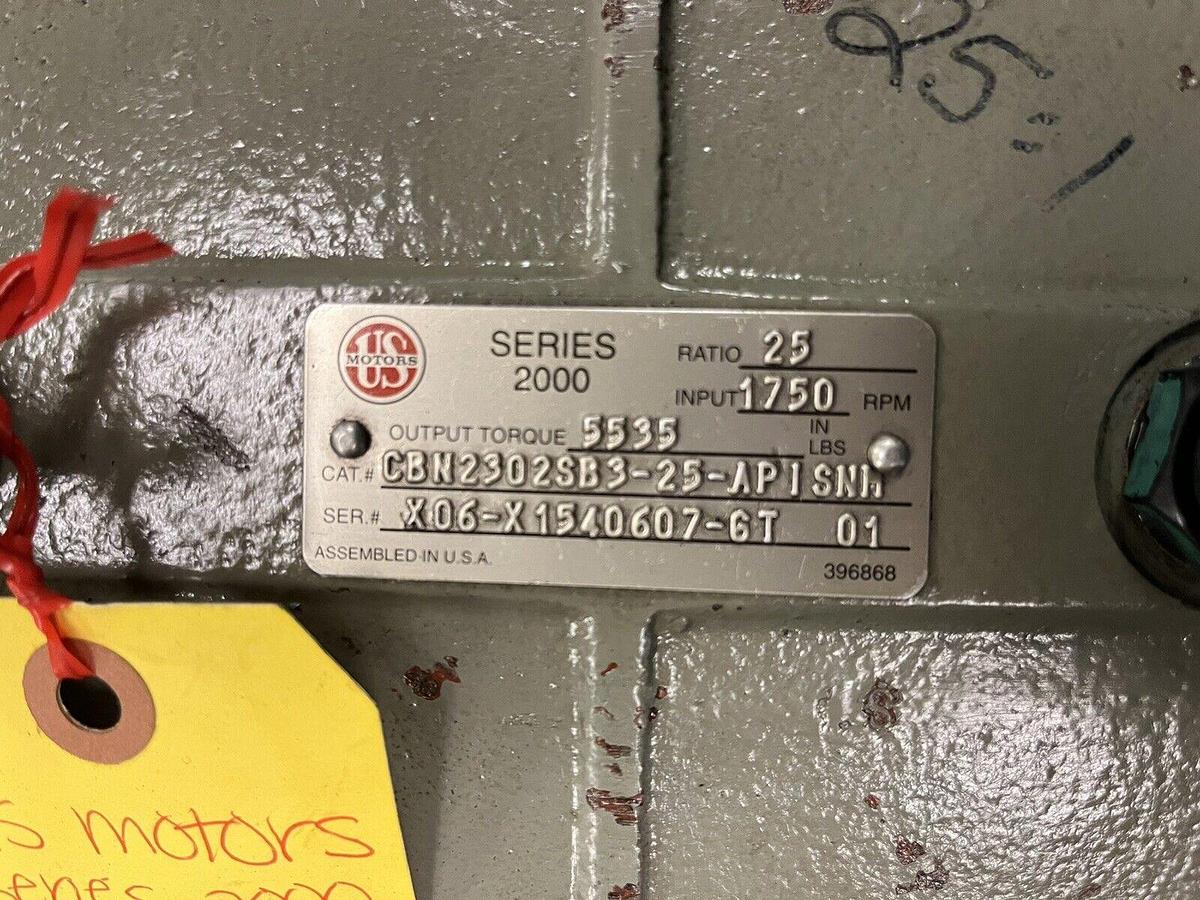 Used US MOTOR,CBN2302-SB3-25-AP1SNM,SERIES 2000 GEAR REDUCER RATIO 25 INPUT 1750RPM