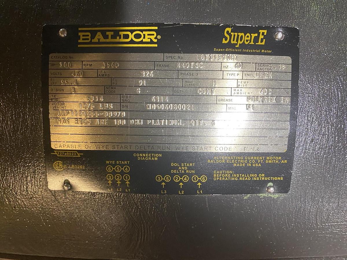 Used Baldor,18T319Y087, 300HP SUPER E Motor 3560RPM 460V 449TSC