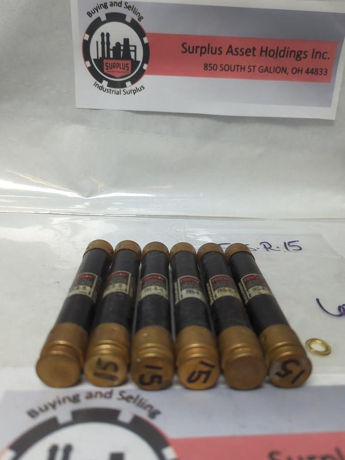 Used COOPER BUSSMANN,FRS-R-15,FUSETRON 15 AMP FUSE LOT OF 6 PRE-OWNED
