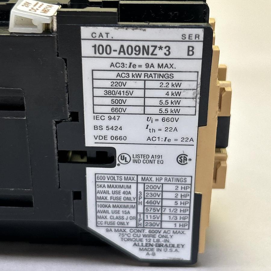 Used ALLEN BRADLEY,100-A09NZ*3,CONTACTOR