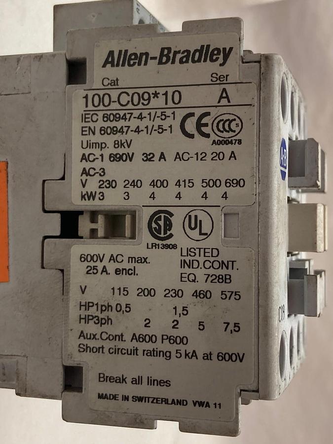 Used Allen-Bradley,500-C09*10,Auxiliary Contactor Ser A