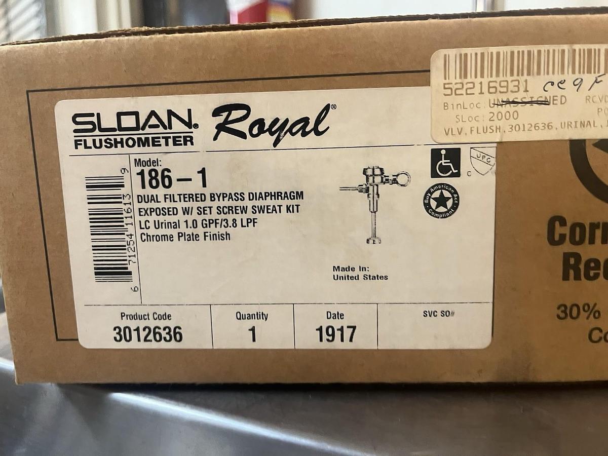 Used SLOAN ROYAL,186-1,CHROME FLUSHOMETER DUAL FILTERED BYPASS DIAPHRAGM 1.0GPF