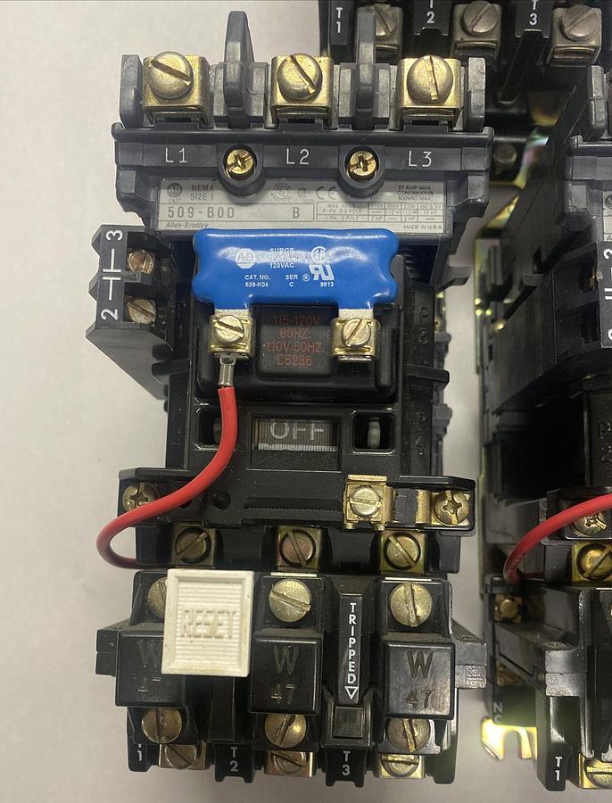 Used ALLEN BRADLEY,509-BOD,SER B SIZE 1 NON-REVERSING STARTER27A 600V LOT OF 3