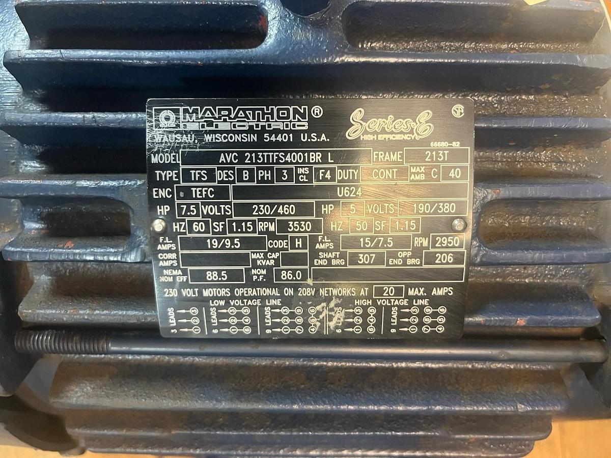 Used MARATHON,AVC-213TTFS4001BR-L,SERIES E MOTOR 5HP 3530RPM 3PH 213T