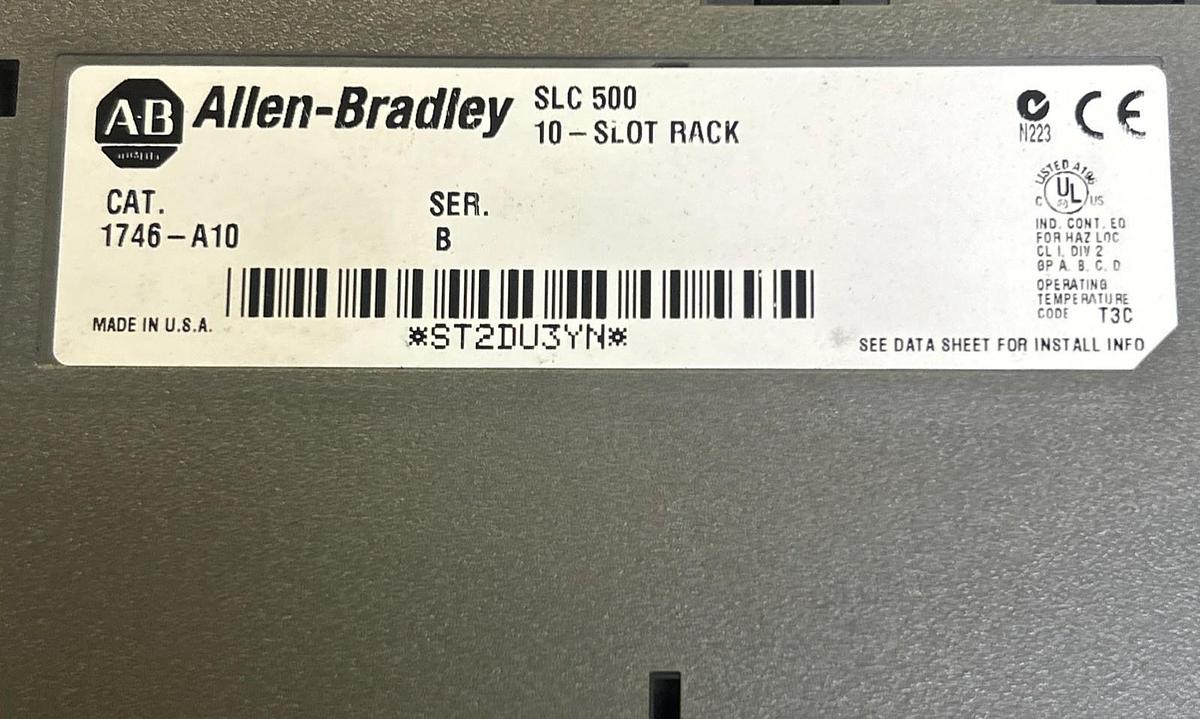 Used ALLEN BRADLEY,1746-A10,10 SLOT RACK CHASSIS W/ 1746-P2 POWER SUPPLY