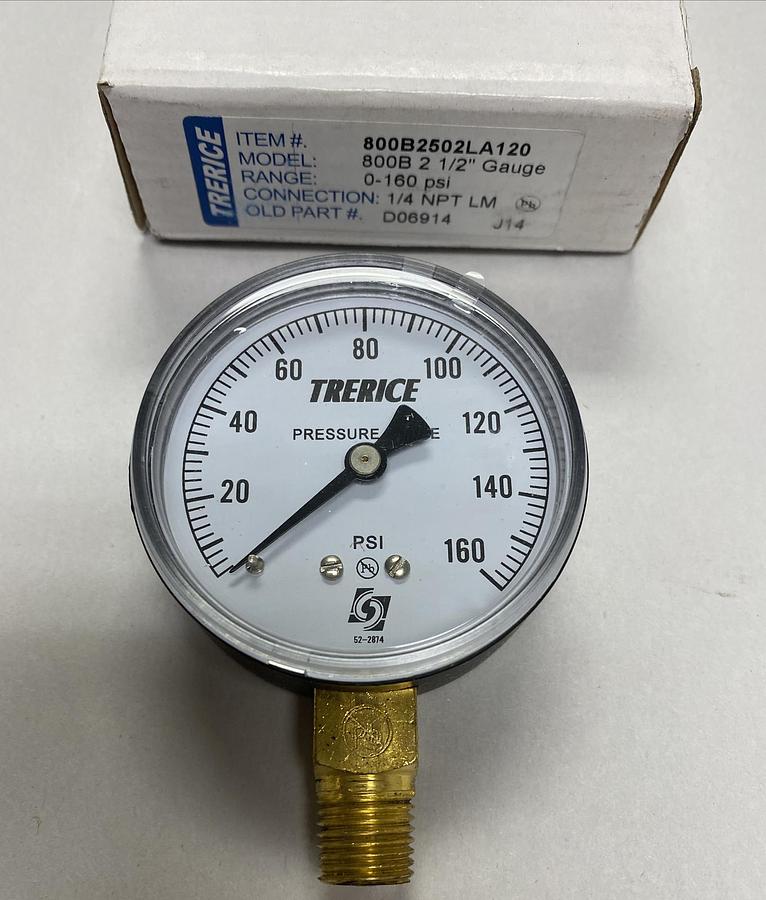 TERRICE,800B2502LA120,PRESSURE GAUGE 2- 1/2 INCH 160 PSI NOS