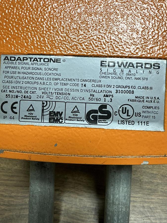 Used Edwards Adaptatone,5531M-24AQ,Multiple Tone Signal 24VAC Orange