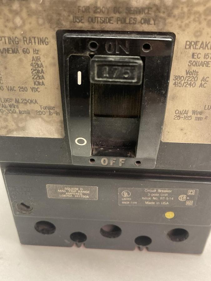 Used Square D,KAL361751021,Thermal-Magnetic Circuit Breaker 175A 380/220Vac