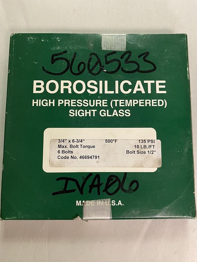Used DIAMOND POWER,100286,3/4 X 6-3/4 BOROSILICATE HIGH PRESSURE SIGHT GLASS