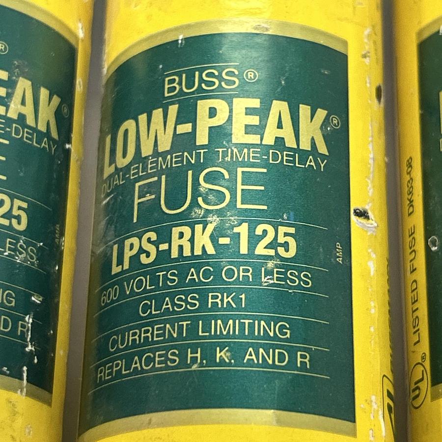 Used COOPER BUSSMANN,LPS-RK-125,LOW PEAK FUSE 125A 600V LOT OF 3