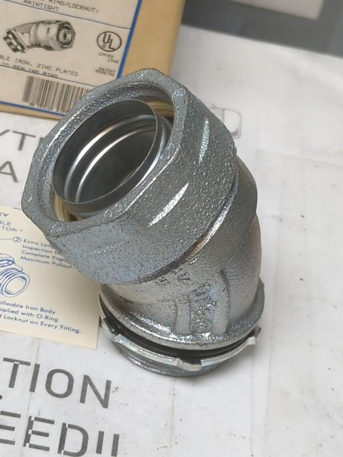 O-Z GEDNEY,4Q-4150,1-1/2 INCH 45 DEG LIQUID TIGHT CONNECTORS BOX OF 2 NEW