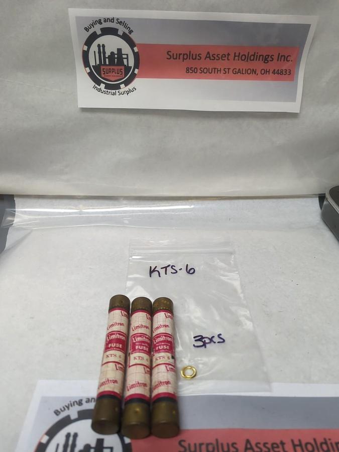Used COOPER BUSSMANN,KTS6,LIMITRON 6 AMP FUSE LOT OF 3 PRE-OWNED