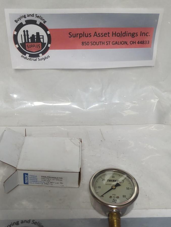 TRERICE,D82LFB2502LA100,PRESSURE GAUGE 2.5 INCH FACE 1/4 INCH LM 0-60 PSI NOS