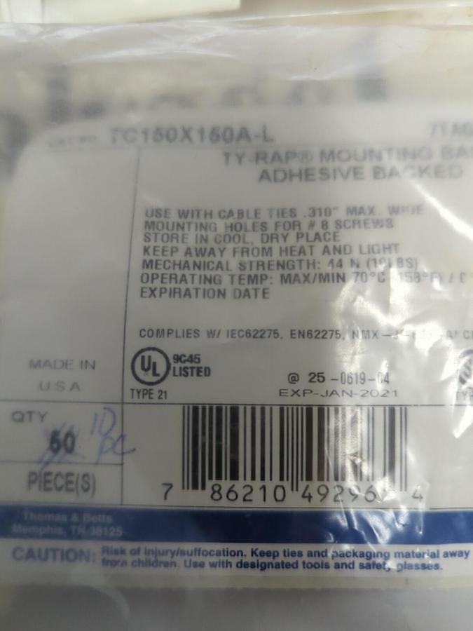 THOMAS&BETTS,TC150X150A-L,TY-RAP ADHESIVE #8 MOUNTING SCREW HOLE LOT OF 60 NOS