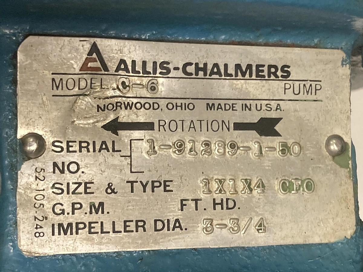 Used Allis Chalmers,CFO Model C-6,Centrifungal Pump  Size 1x1x4