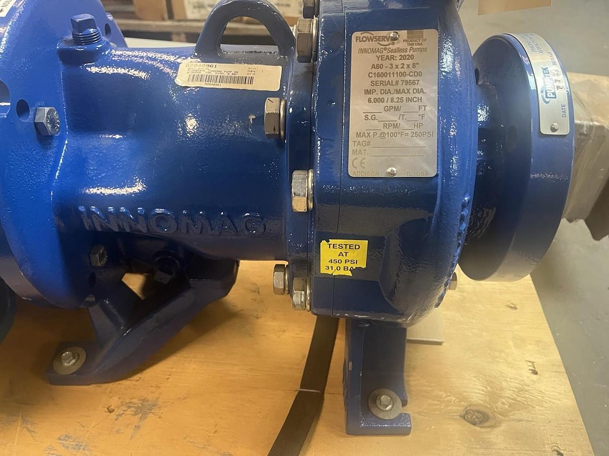 Used FLOWSERVE,A60,INNOMAG SEALLESS PUMP 3X2X8" IMPELLER 6" 10HP 3510RPM
