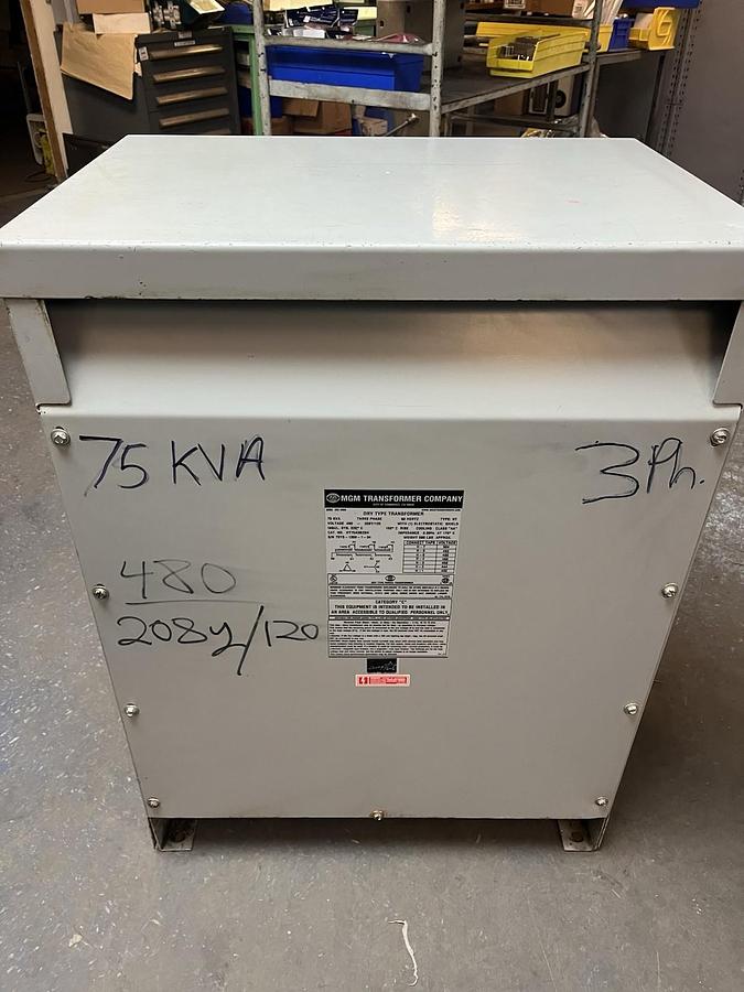 Used MGM,HT75A3B2SH,DRY TYPE 3PH TRANSFORMER 75KVA HV 480V LV 208Y/120V