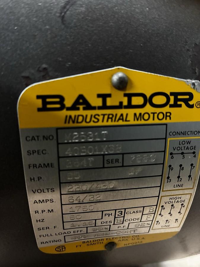 Used BALDOR,M2531T,MOTOR 25HP 1760RPM 284T 230/460V 3PH