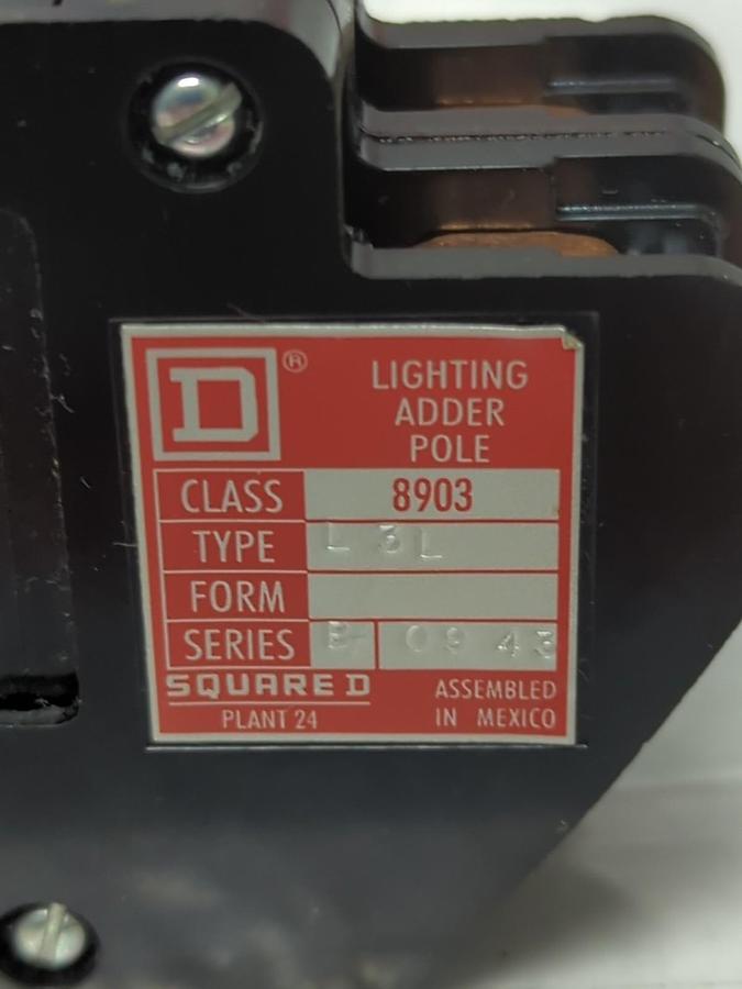 Used Square D,8903-L3L,Lighting Contactor Adder Pole Ser B 8903L3L Type L3L Pre-owned
