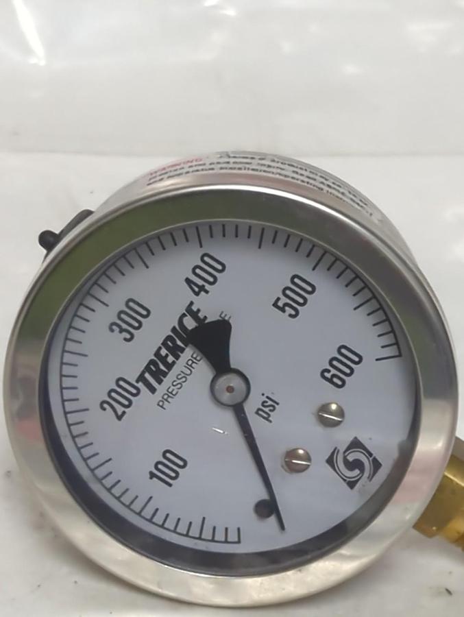 Used TRERICE,D82LFB,PRESSURE GAUGE 2.5 INCH FACE 1/4 INCH LM 0-600 PSI PRE-OWNED