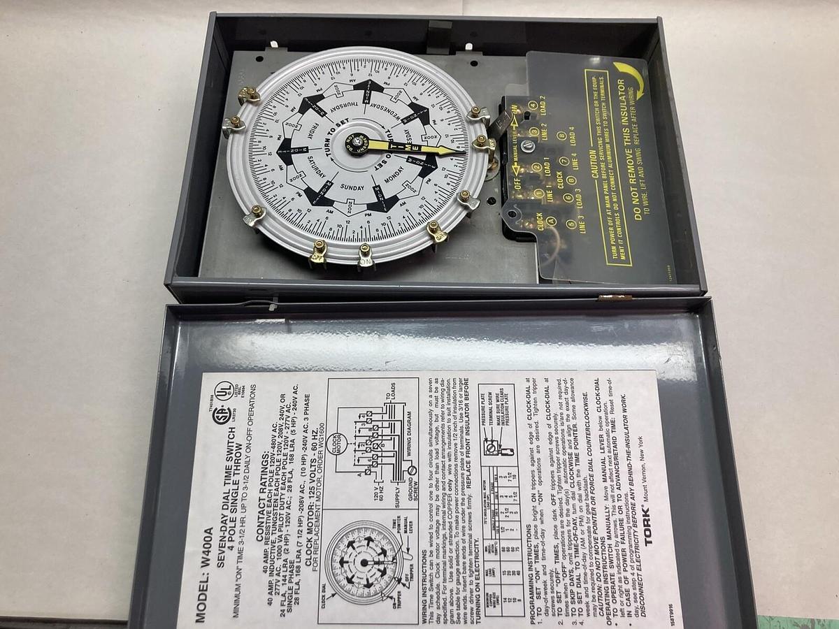 Used Tork,W400A,Seven-Day Dial Time Switch 125V 40A