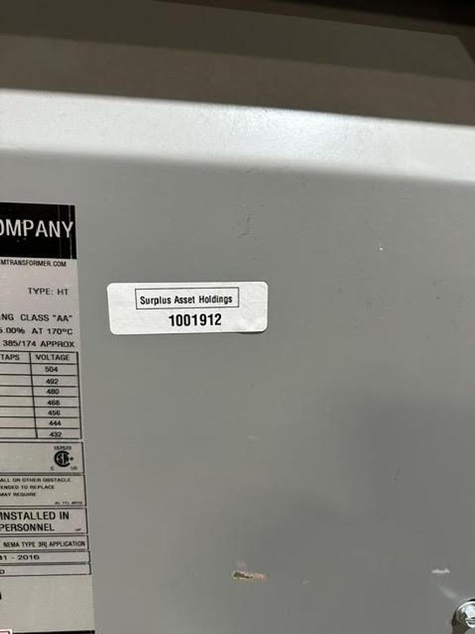 Used MGM,HT45A382-016,45 KVA Transformer HV 480V-LV208Y-120 3PH