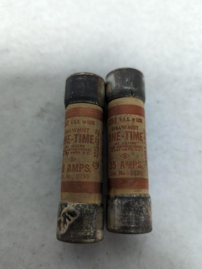 Used GOULD SHAWMUT,OT35,ONE-TIME 35 AMP FUSE LOT OF 2 PRE-OWNED