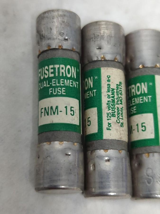 COOPER BUSSMANN,FNM-15,FUSETRON 15 AMP FUSE LOT OF 6 NOS