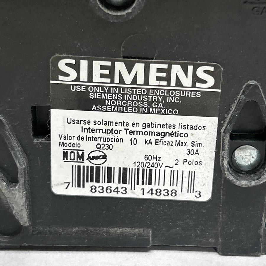 Used SIEMENS,Q230,CIRCUIT BREAKER 30A 120/240V 2P LOT OF 2