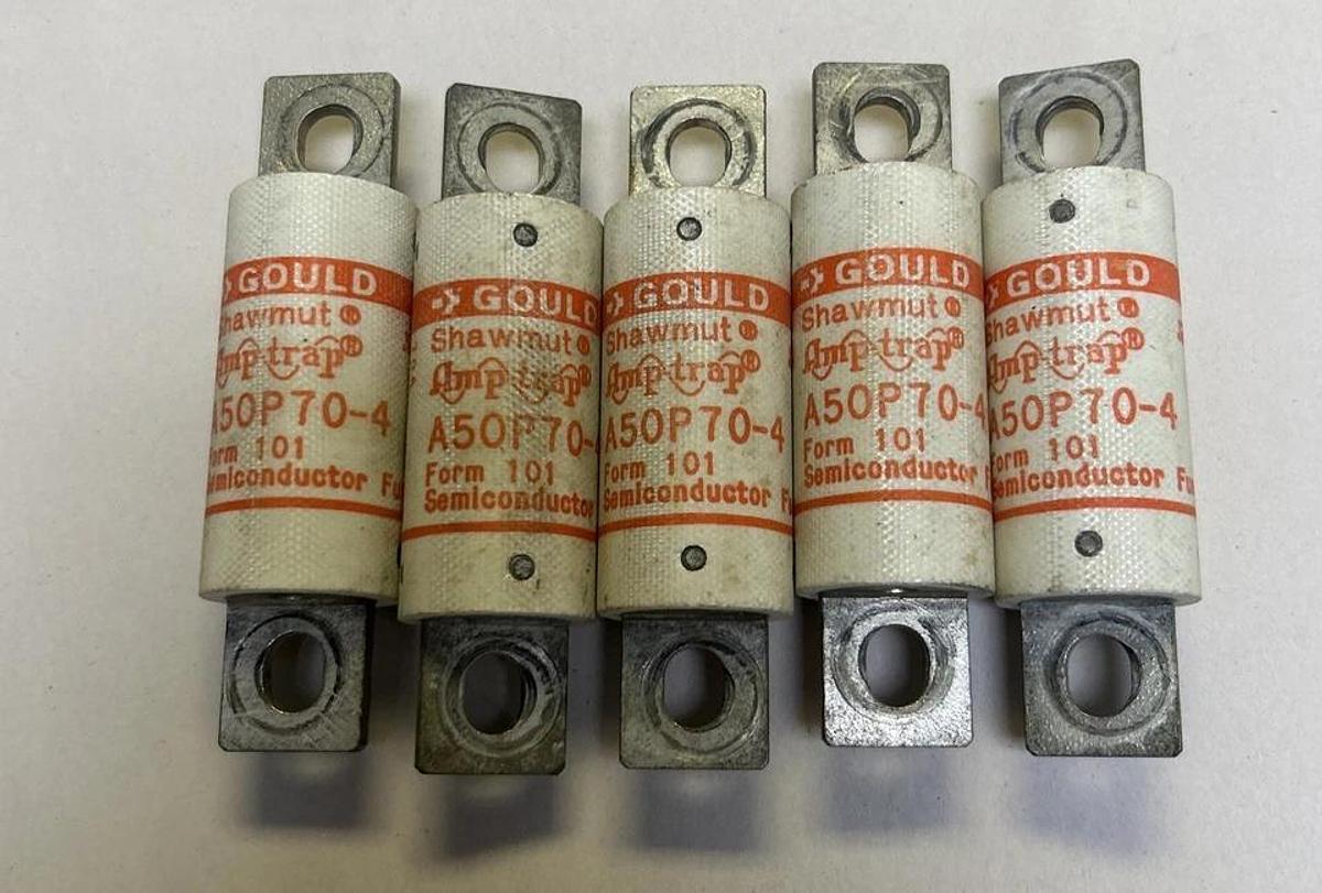 Used GOULD SHAWMUT,A50P70-4,FUSE 70A 500V LOT OF 5