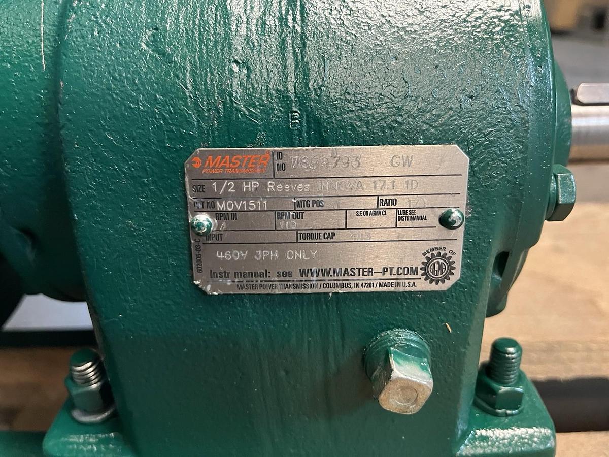 MPT,1/2 HP REEVES INNOVA 17.1,VECTOR DRIVE GEARMOTOR RATIO 17.1 1.5HP 1760RPM